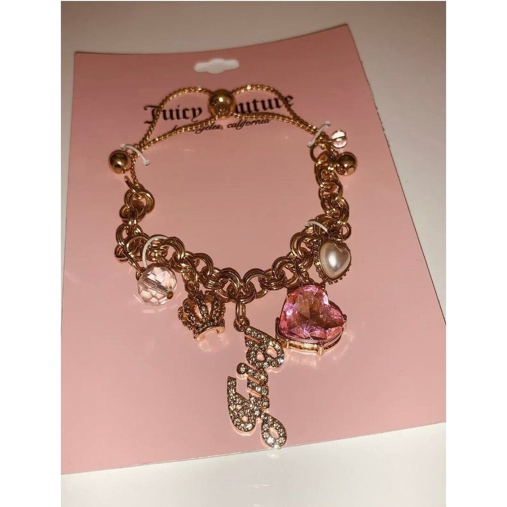 New Juicy Couture Heart Name Pearl Charm Bracelet New